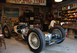 Set dressed historic garage at Goodwood card2-236